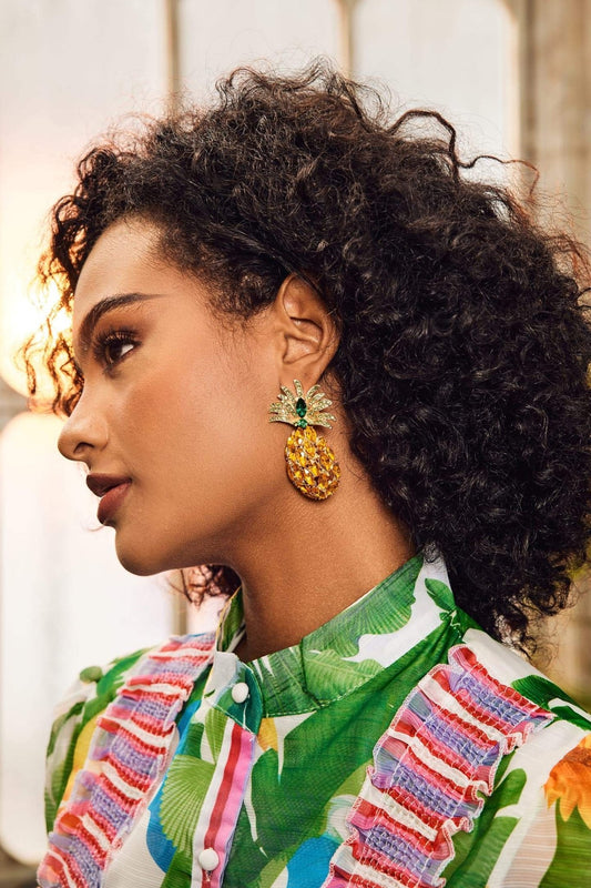 Pendientes colgantes de piña y diamante