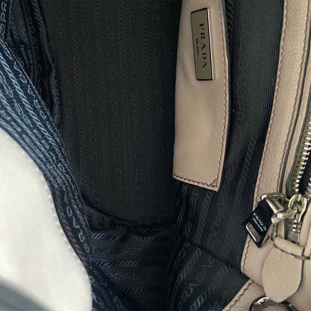 Prada Grey Leather Top Handle Khaki Bag