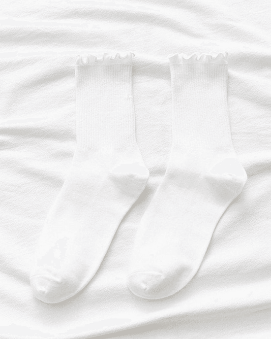 Solid Color Vintage Ruffle Folds Socks
