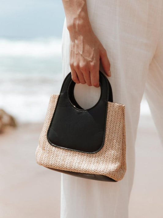 Bolso tote de paja y cuero Sigrid