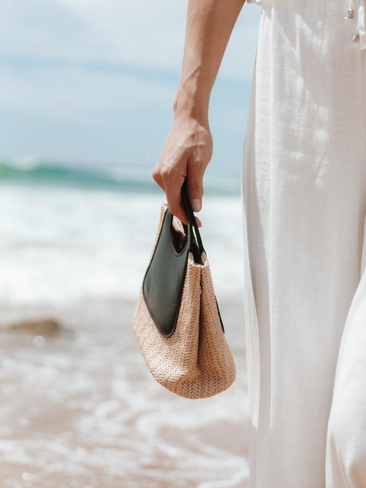 Bolso tote de paja y cuero Sigrid