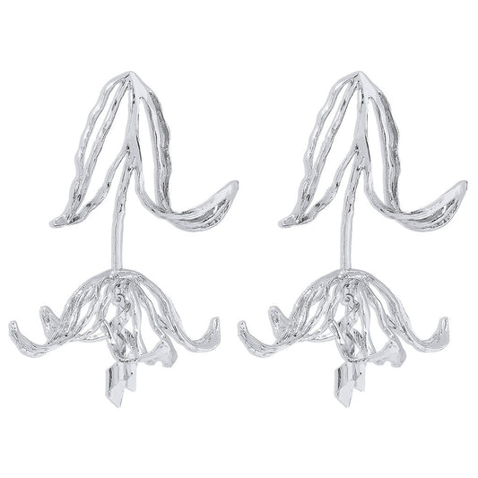 Exaggerated Tulip Flower Drop Earrings in Vintage Polished Plating