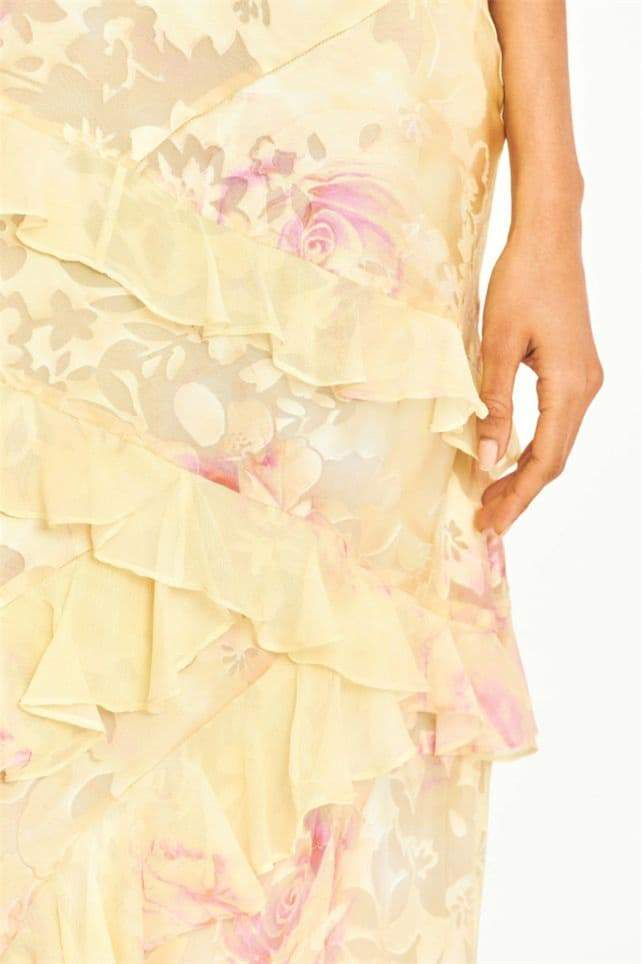 Vestido lencero largo con volantes y estampado floral Virginia