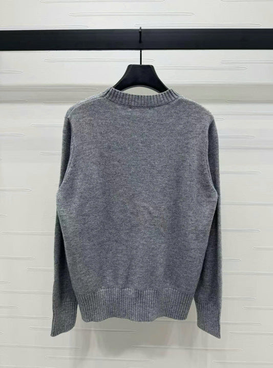 Prad Logo Crew-Neck Sweater in Natural Wool
