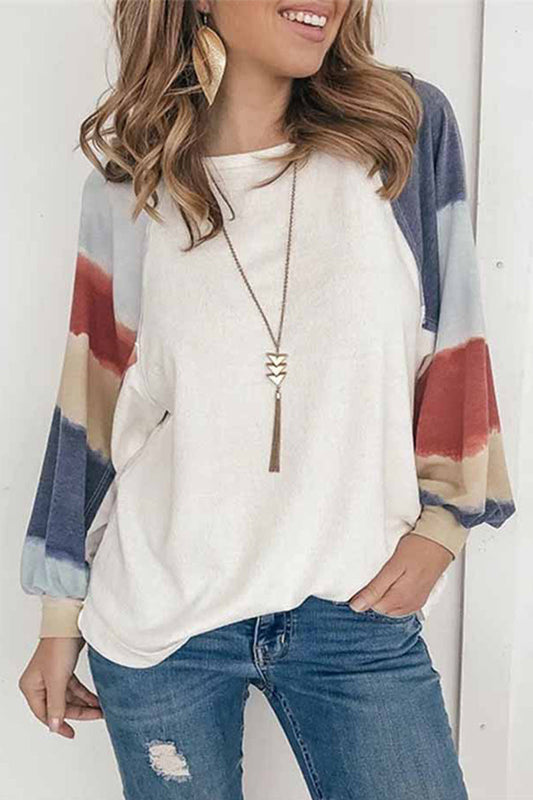 O-neck Splice Striped Top