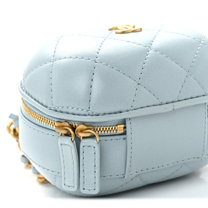 Lambskin Quilted CC Bubble Vanity Case With Chain Light Blue
