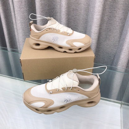 Loewe x on Angpao Couple Running Sneakers Light Brown White Nylon Calfskin 597425