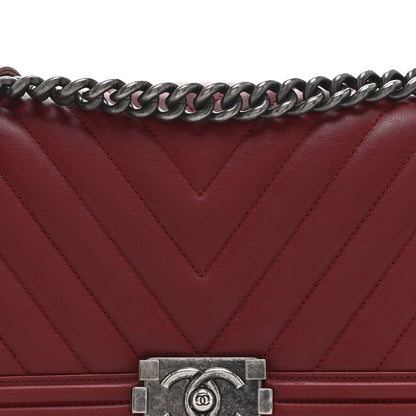 Calfskin Chevron Quilted Medium Boy Flap Red