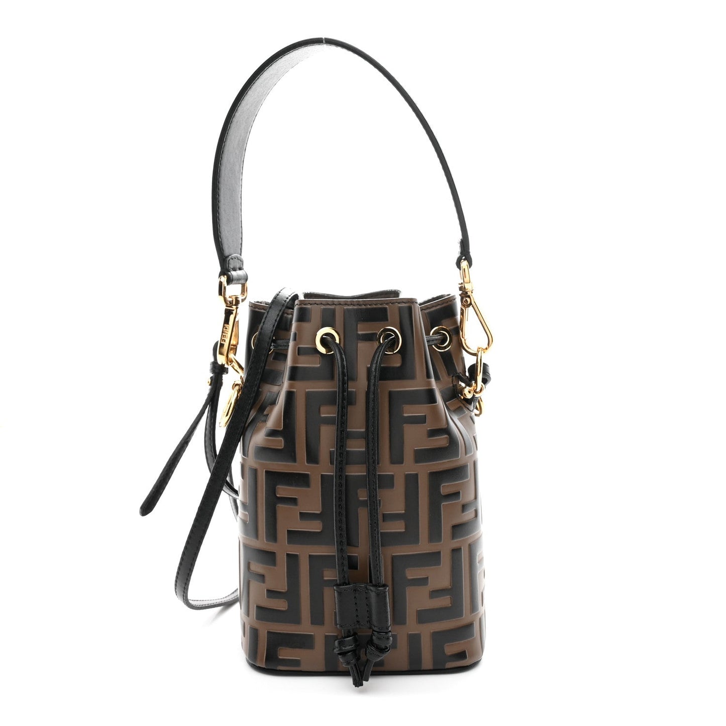 Vitello Liberty F is Fendi Bi-Color FF 1974 Embossed Mini Mon Tresor Bucket Bag Maya Black