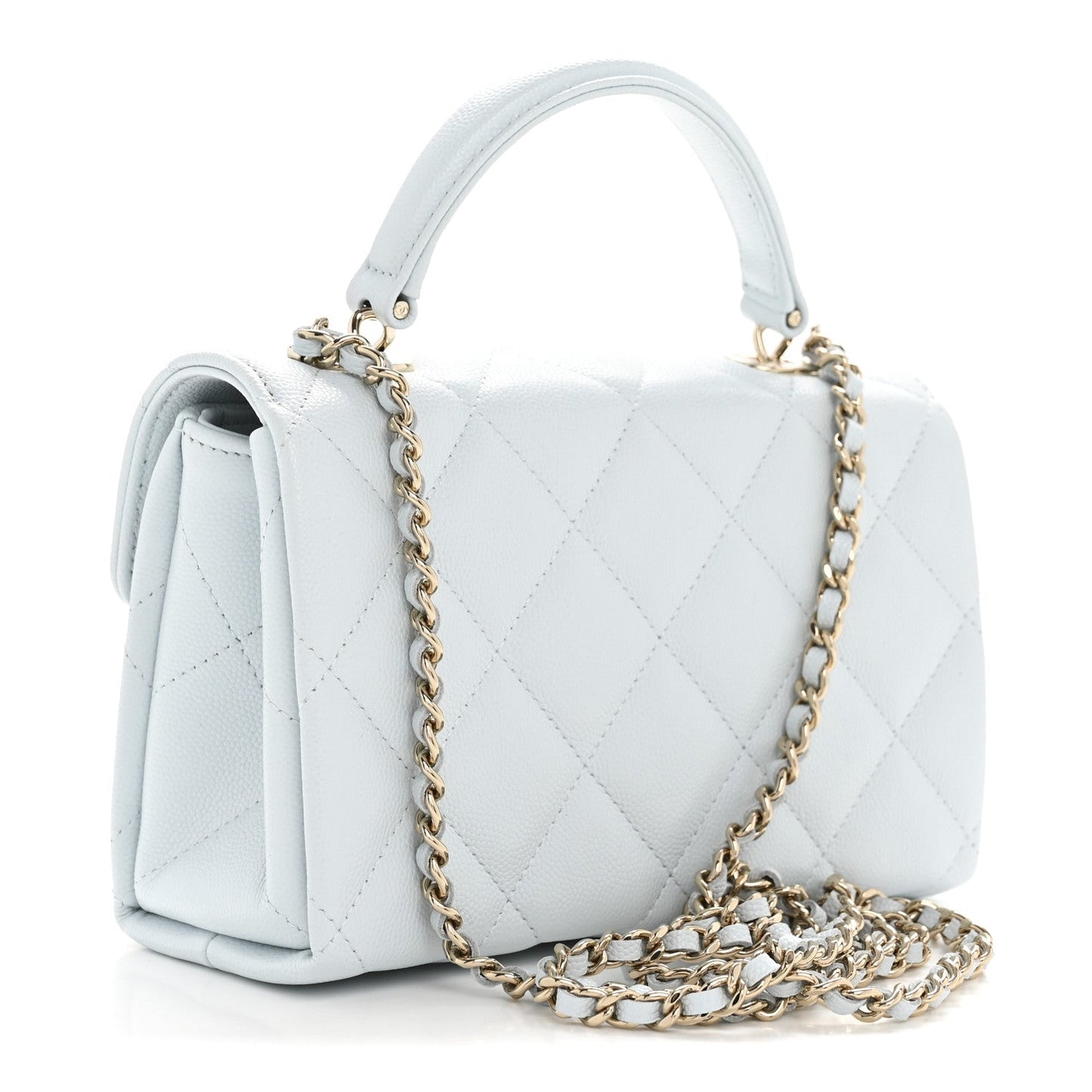 Caviar Quilted Mini Retro Twist Top Handle Flap Light Blue