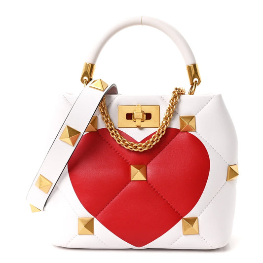 Nappa Small Heart Roman Stud The Handle Bag Ivory White
