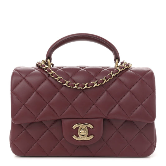 Lambskin Quilted Mini Top Handle Rectangular Flap Burgundy