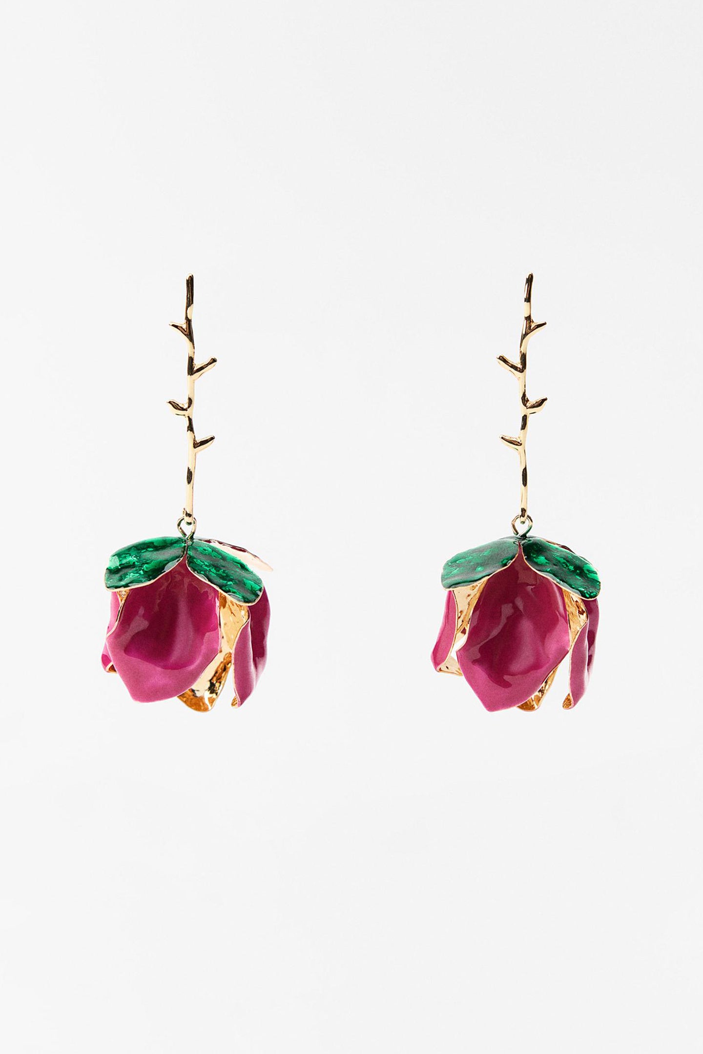 Pendientes colgantes de rosa esmaltada 