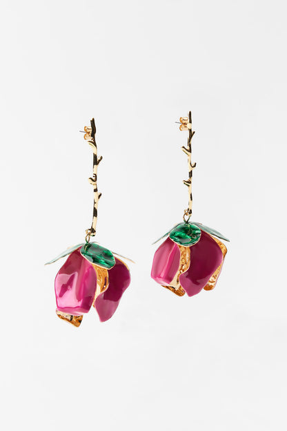 Pendientes colgantes de rosa esmaltada 