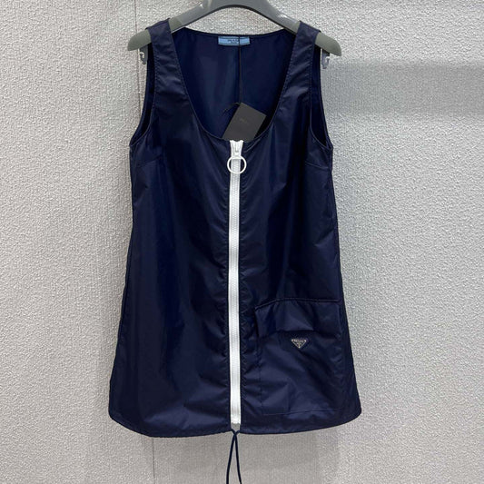 Prada 26s Sleeveless Mini-dress Navy Blue Polyester 349021