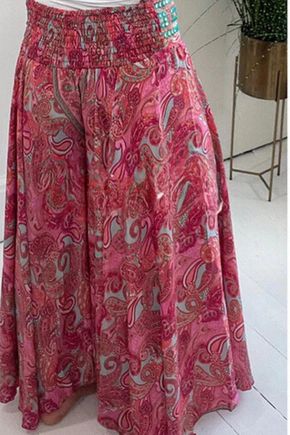 Pantalones ligeros con bolsillos y cintura elástica con estampado paisley étnico