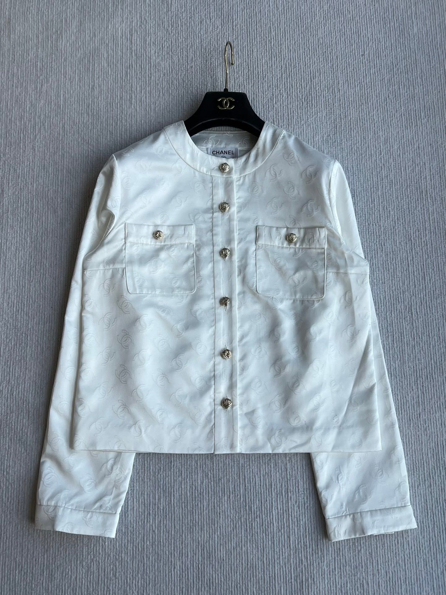CC 25SS Round Neck Jacket in White Silk Jacquard  277155