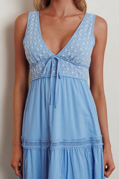 Joycelin V-Neck Eyelet Maxi Dress Blue