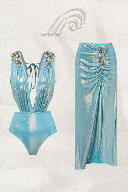 Nina Flower Applique V-neck Two-pieces Swim Set
