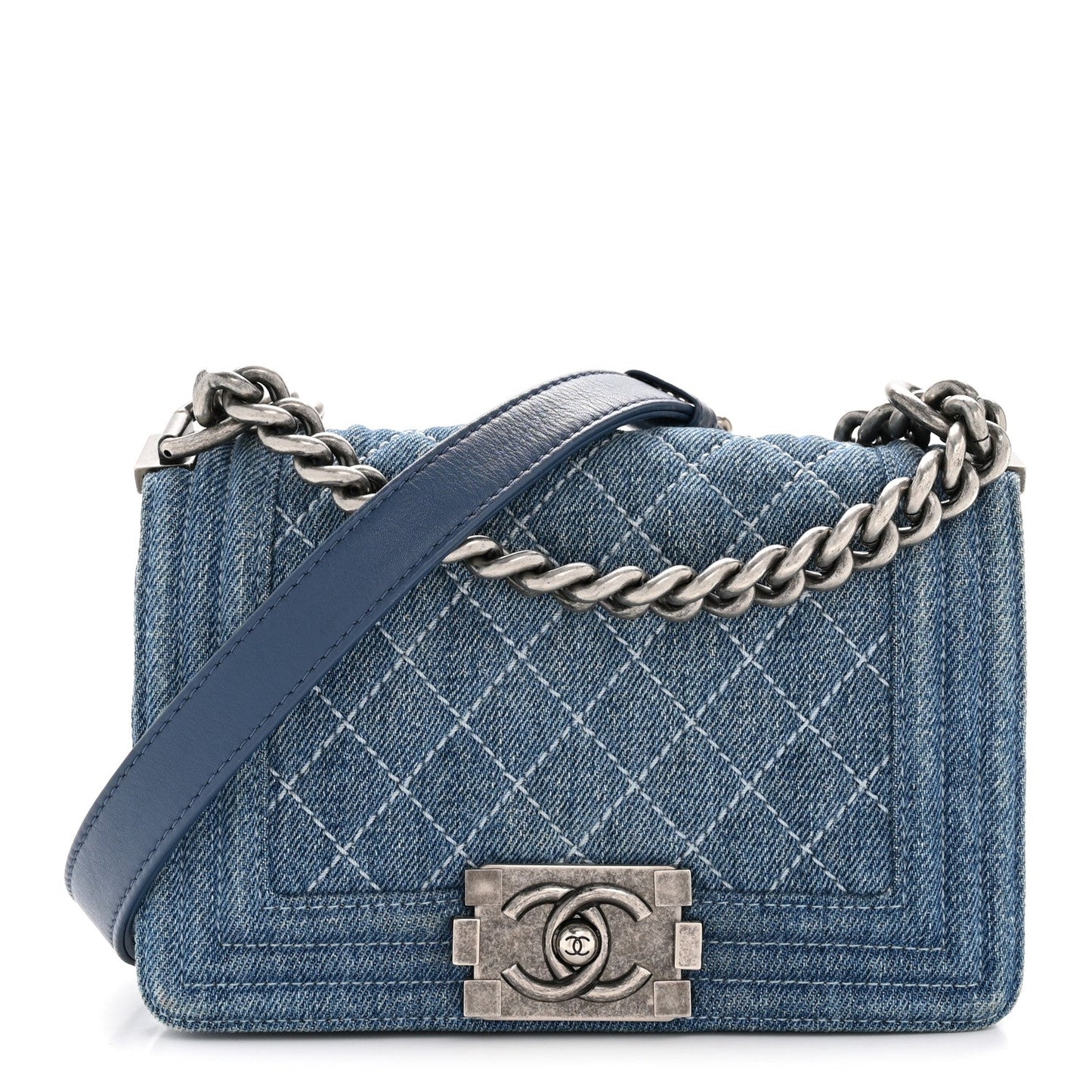 Denim Quilted Small Boy Flap Blue