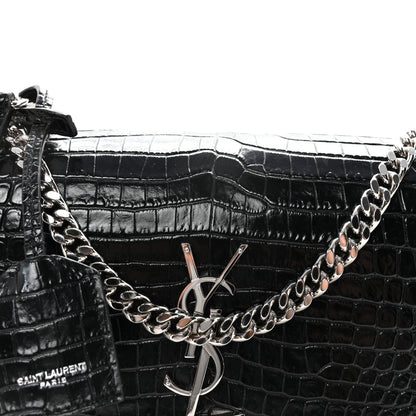 Calfskin Crocodile Embossed Medium Monogram Sunset Black