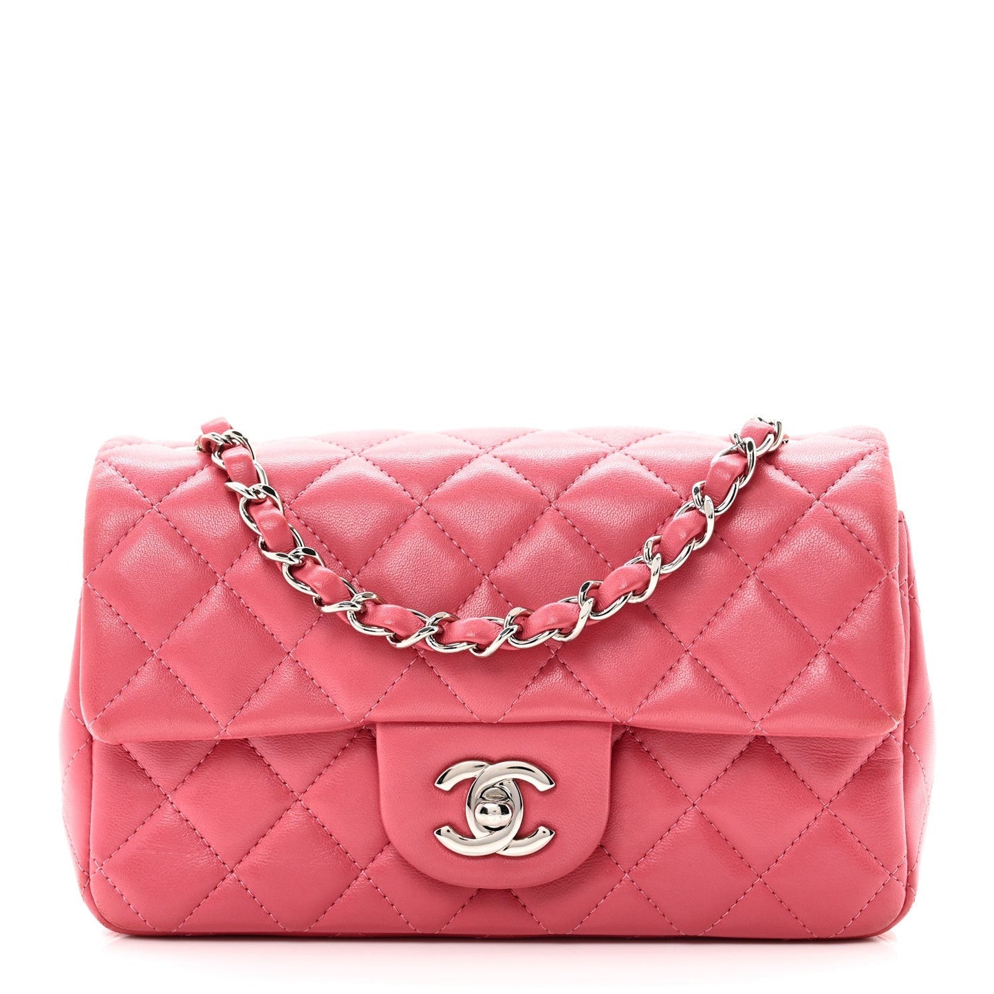 Lambskin Quilted Mini Rectangular Flap Pink