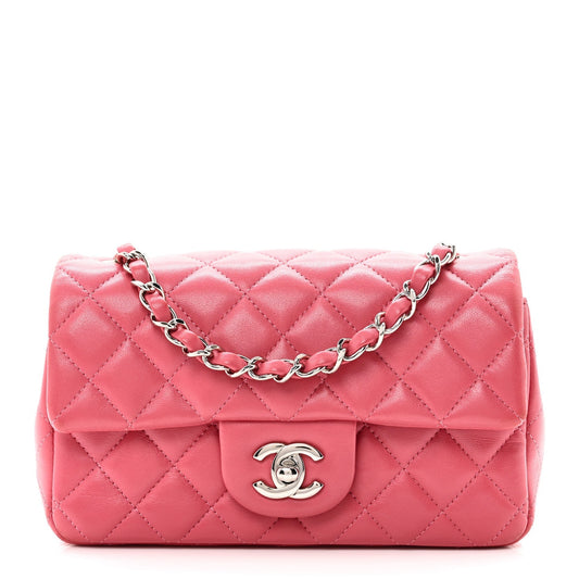 Lambskin Quilted Mini Rectangular Flap Pink