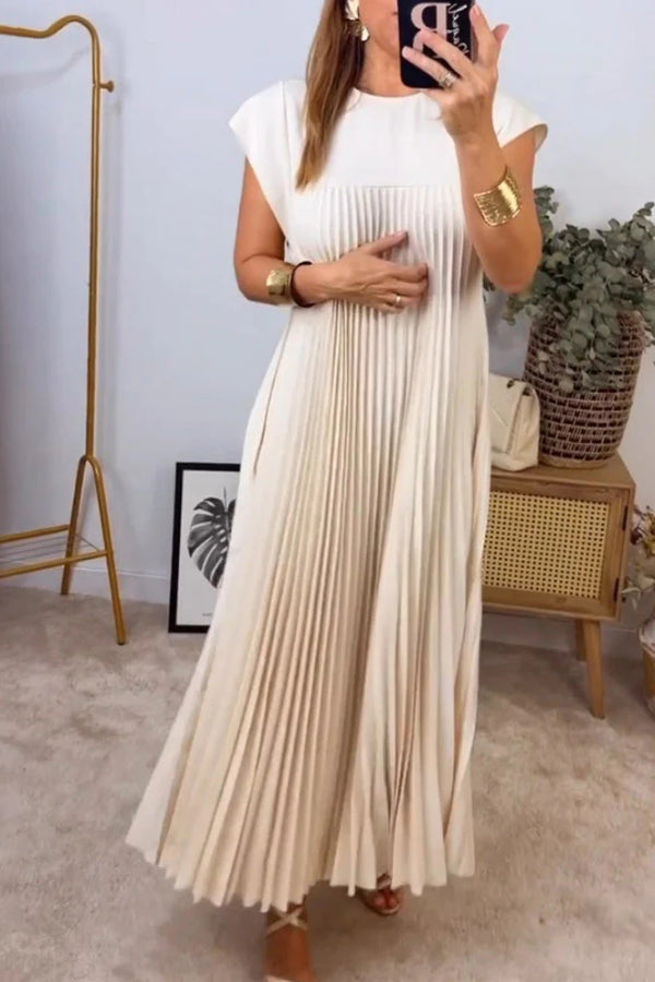 Vestido plisado sencillo sin mangas de color sólido