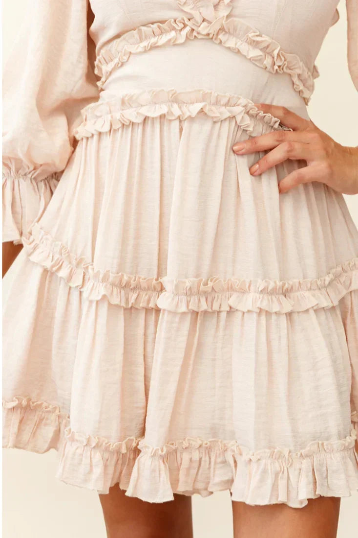 Laney Cutout Back Balloon Sleeve Dress Beige