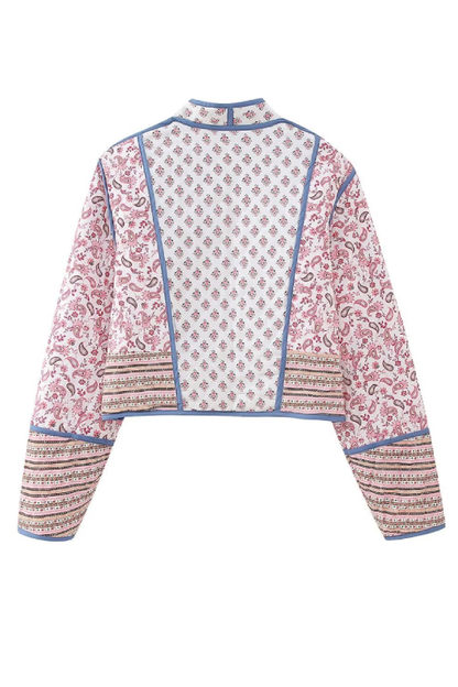 Chaqueta tipo cárdigan acolchada reversible estampada con chaqueta pequeña de algodón a juego 