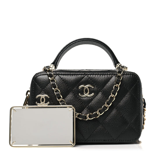 Caviar Quilted Small Top Handle Vanity Case Black
