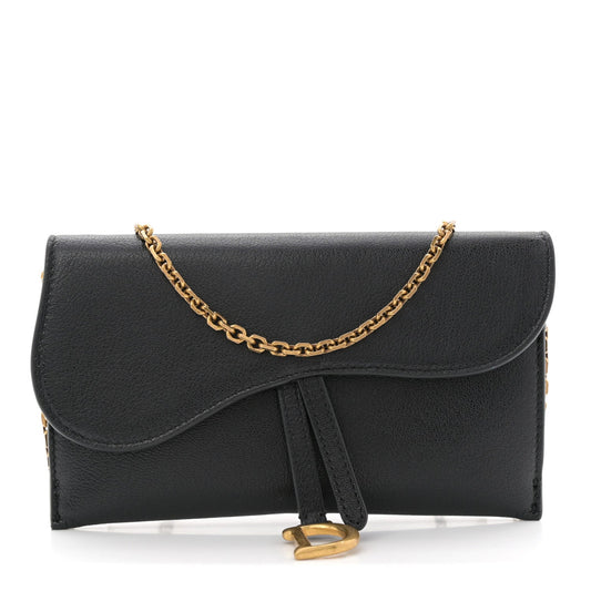 Goatskin Saddle Chain Wallet Pouch Black