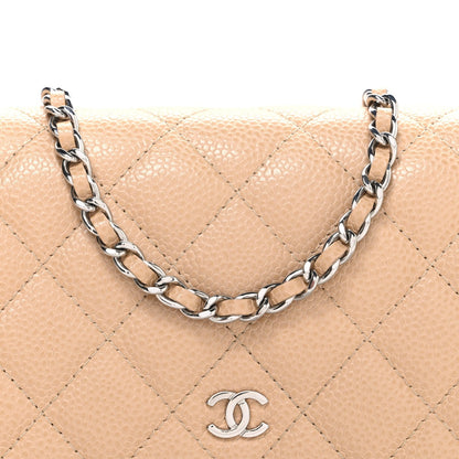 Caviar Quilted Wallet on Chain WOC Beige