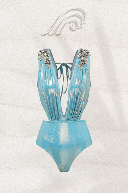 Nina Flower Applique V-neck Two-pieces Swim Set