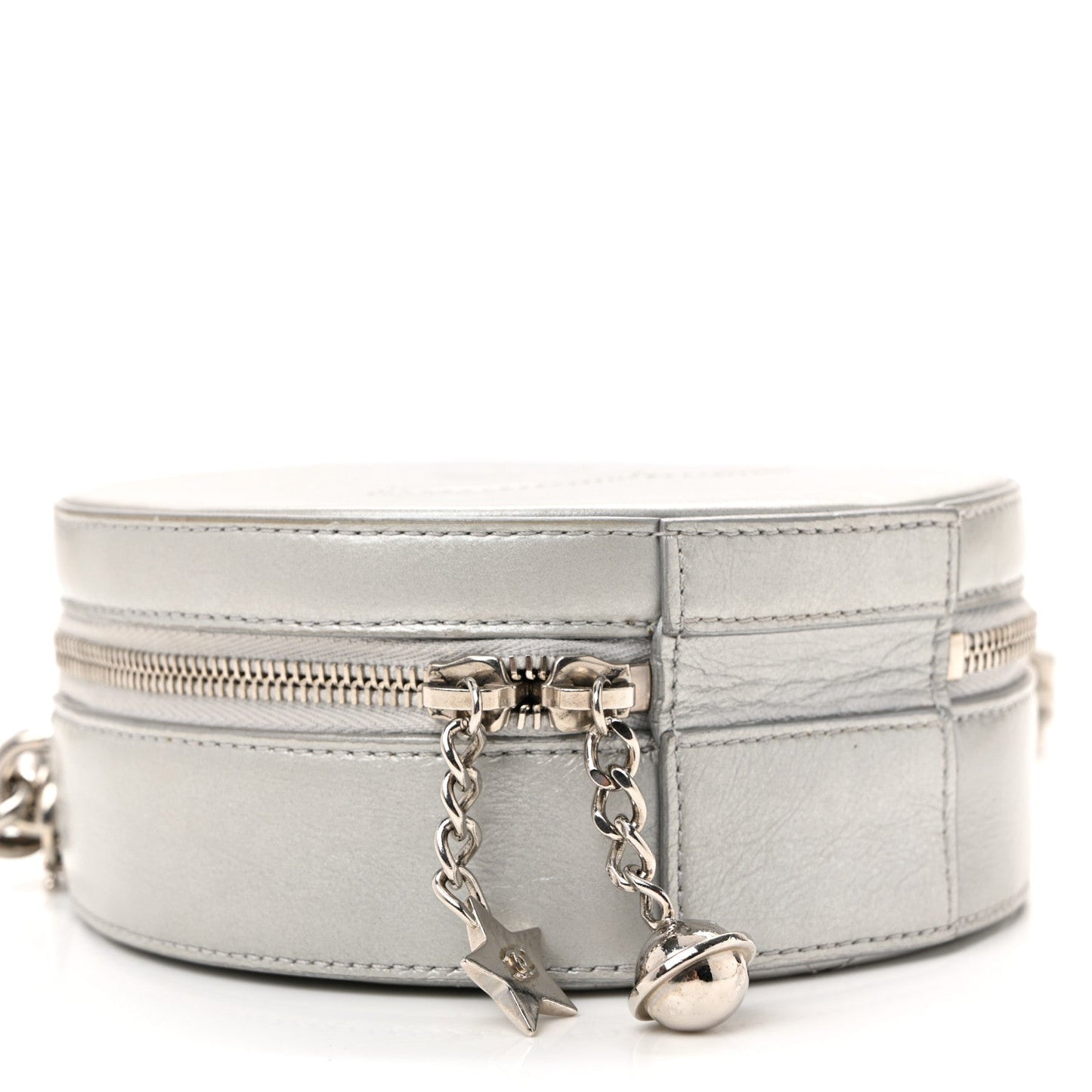 Metallic Glazed Calfskin Round As Earth Evening Bag Silver