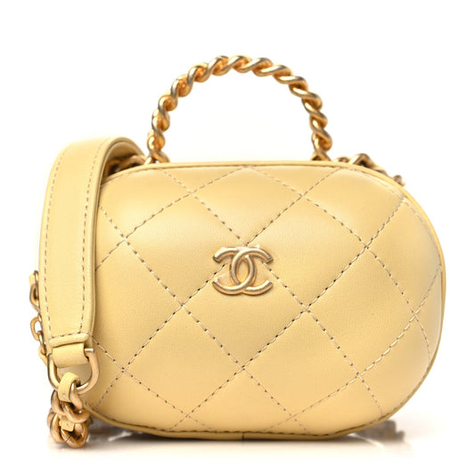 Lambskin Quilted CC Bubble Vanity Case With Chain Light Yellow