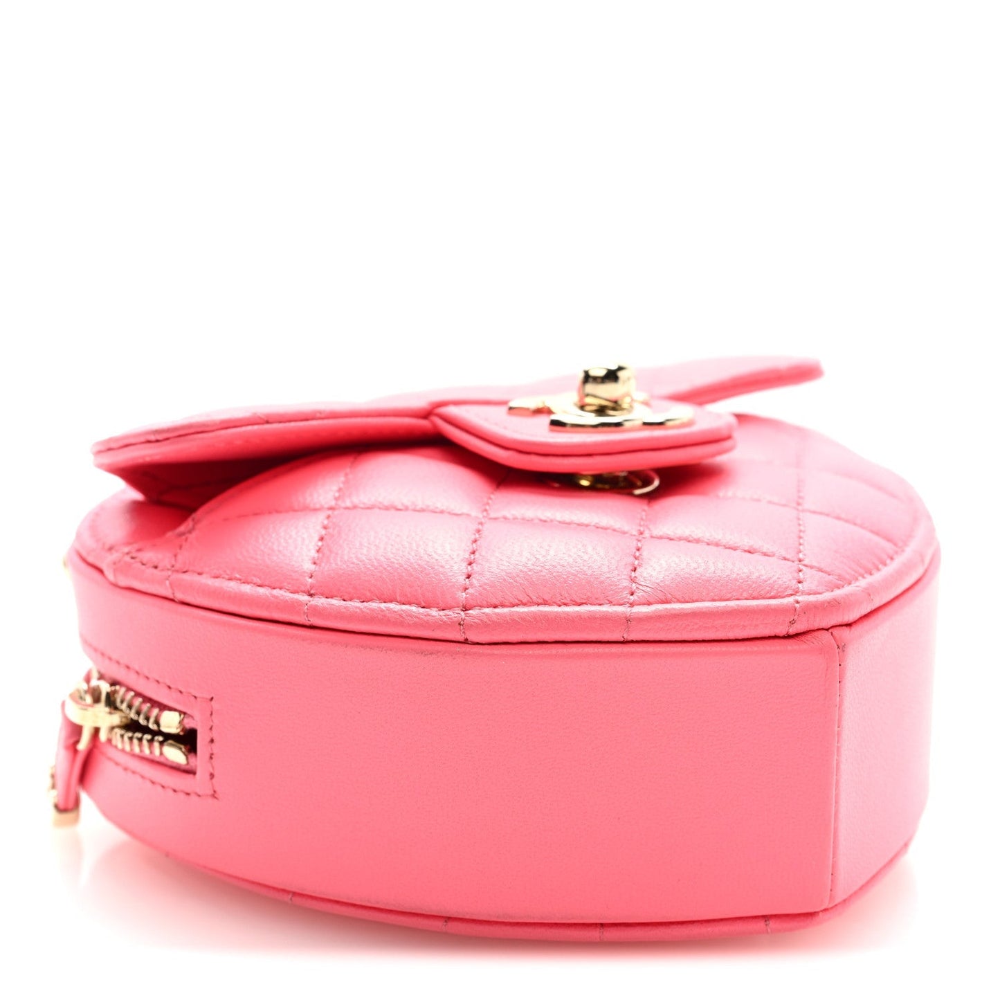 Lambskin Quilted CC In Love Heart Clutch With Chain Pink