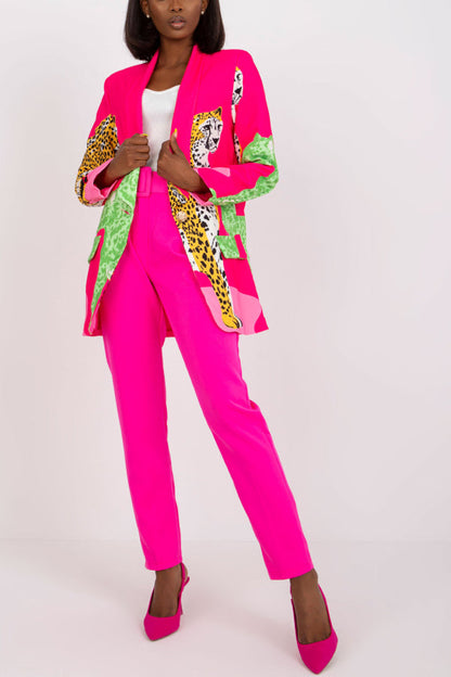 Blazer largo ajustado con contraste y estampado de leopardo