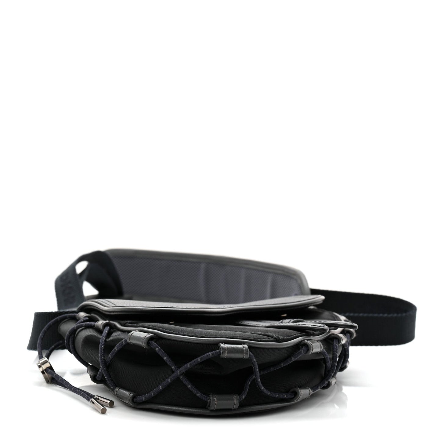 X SACAI Grained Calfskin Technical Fabric Mens Saddle Bag Black