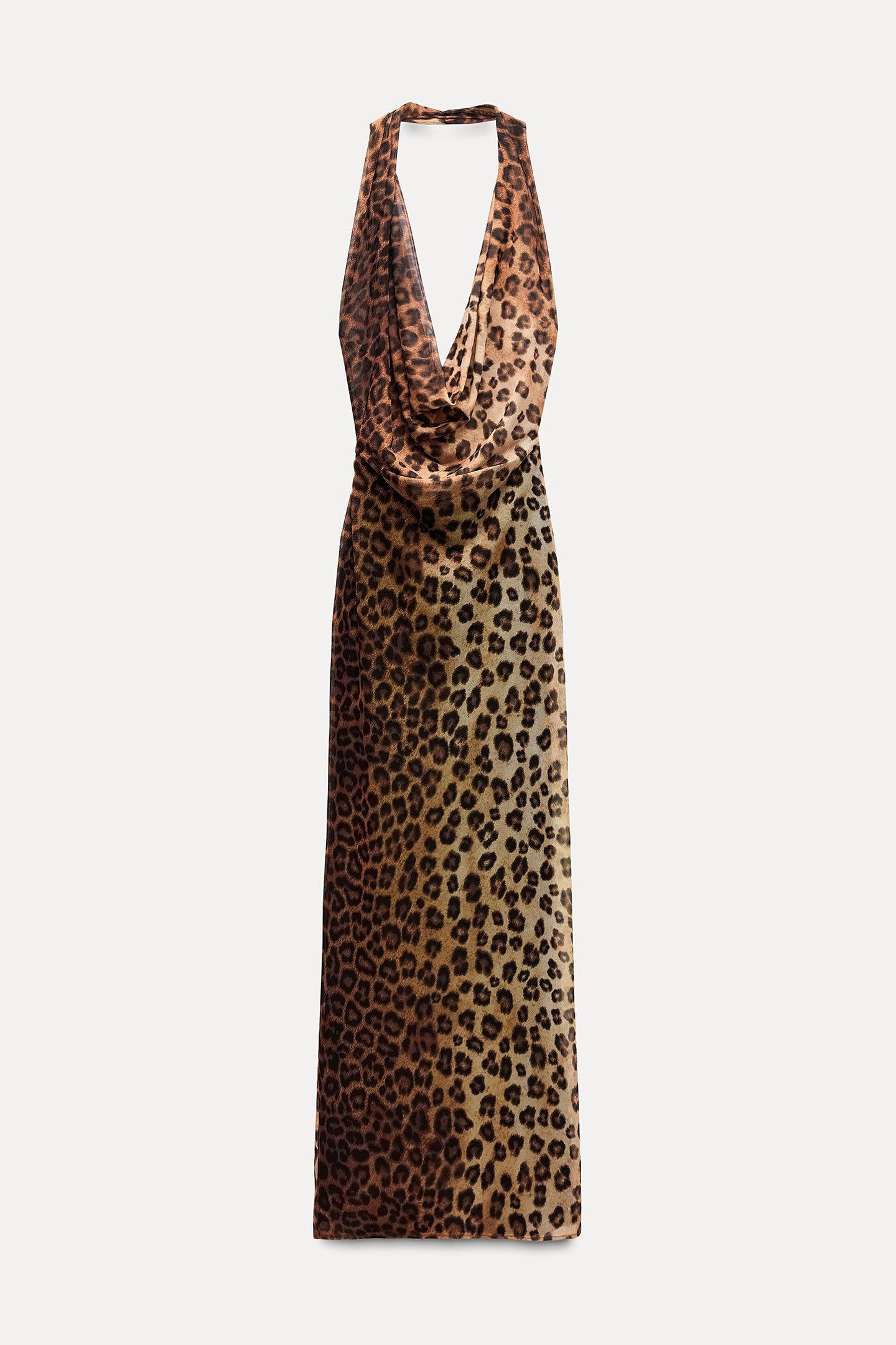 Vestido largo con cuello halter y estampado de leopardo de Marina 