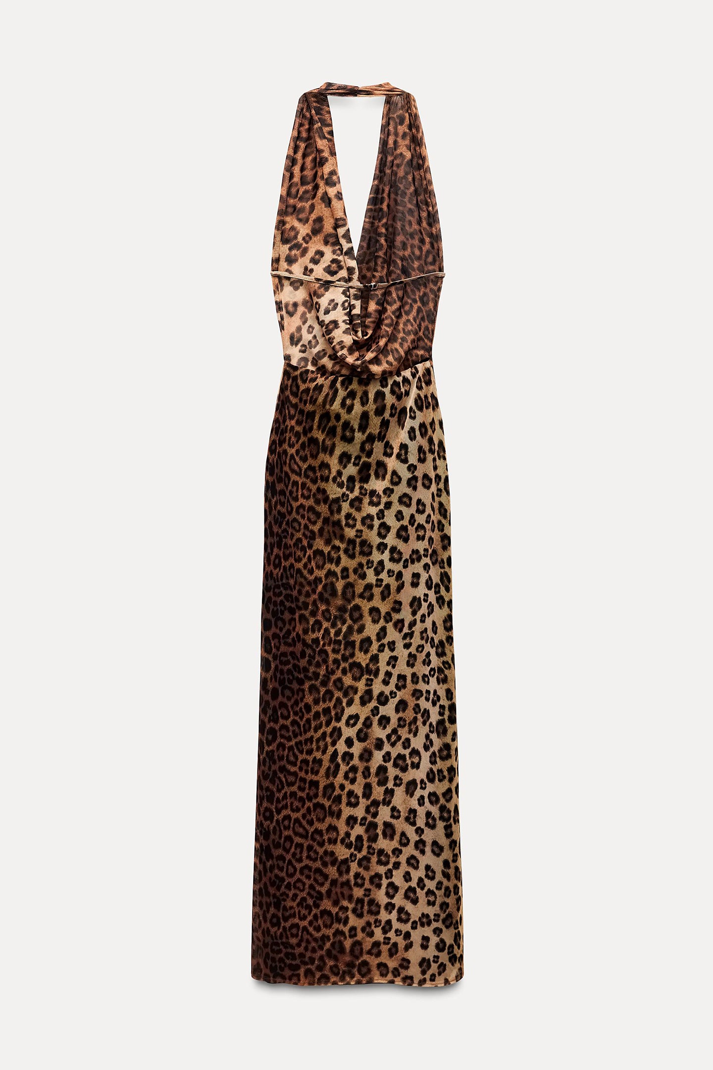 Vestido largo con cuello halter y estampado de leopardo de Marina 