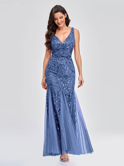 Mermaid Party Dresses V-Neck Sleeveless Birthday Semi Formal Maxi Dress