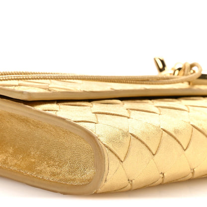 Metallic Lambskin Intrecciato Long Andiamo Top Handle Clutch Gold