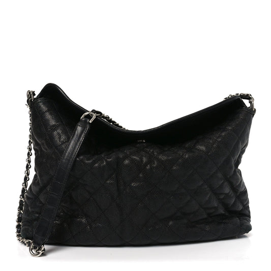 Caviar Quilted French Riviera Hobo Black