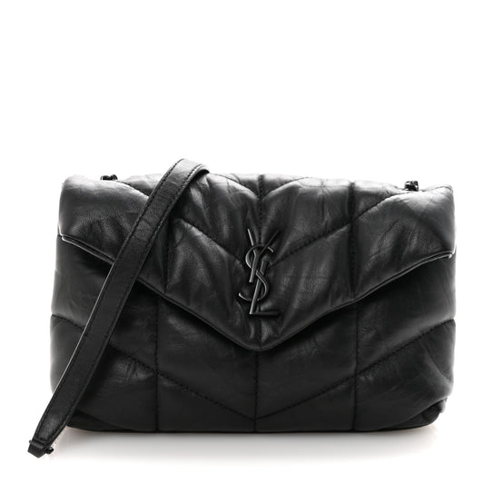 Calfskin Quilted Toy Loulou Puffer Monogram Monochrome Chain Satchel Black