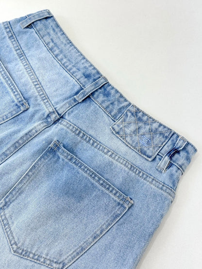 CC 26 Sequined Wide-leg Jeans Light Blue Denim Fabric