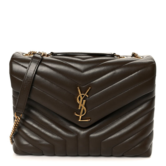 Calfskin Y Quilted Monogram Medium Loulou Chain Satchel Soil Brown