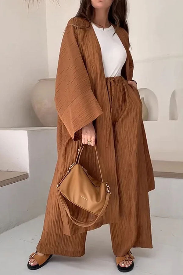 Conjunto informal de dos piezas con cárdigan largo y abertura de moda
