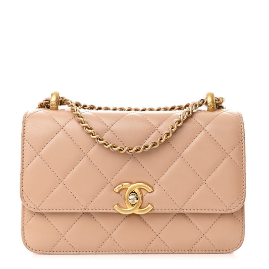 Calfskin Quilted Mini Perfect Fit Flap Beige