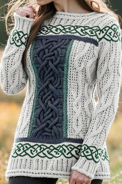 Suéter de jacquard con nudo celta irlandés en contraste para mujer